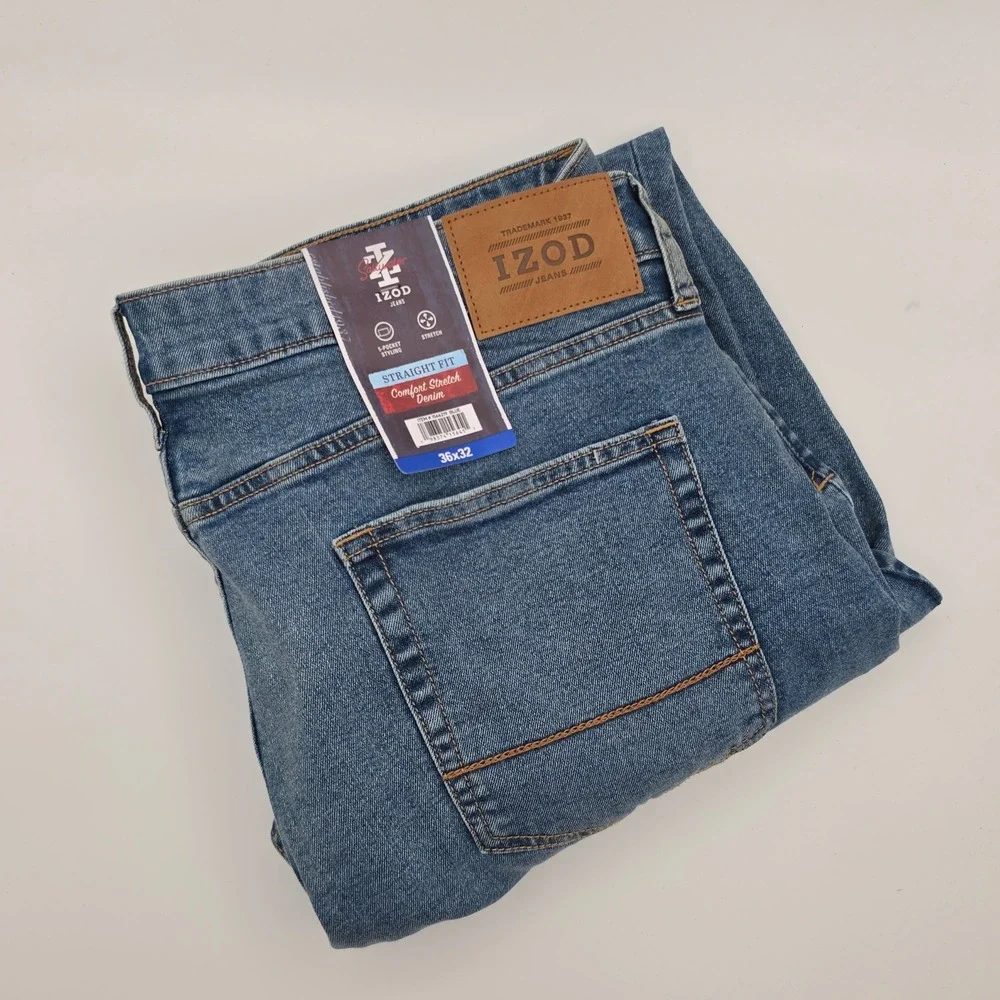 IZOD Straight Fit Jeans Mens 36x32 Blue NEW Comfort Stretch Denim 5-Pocket